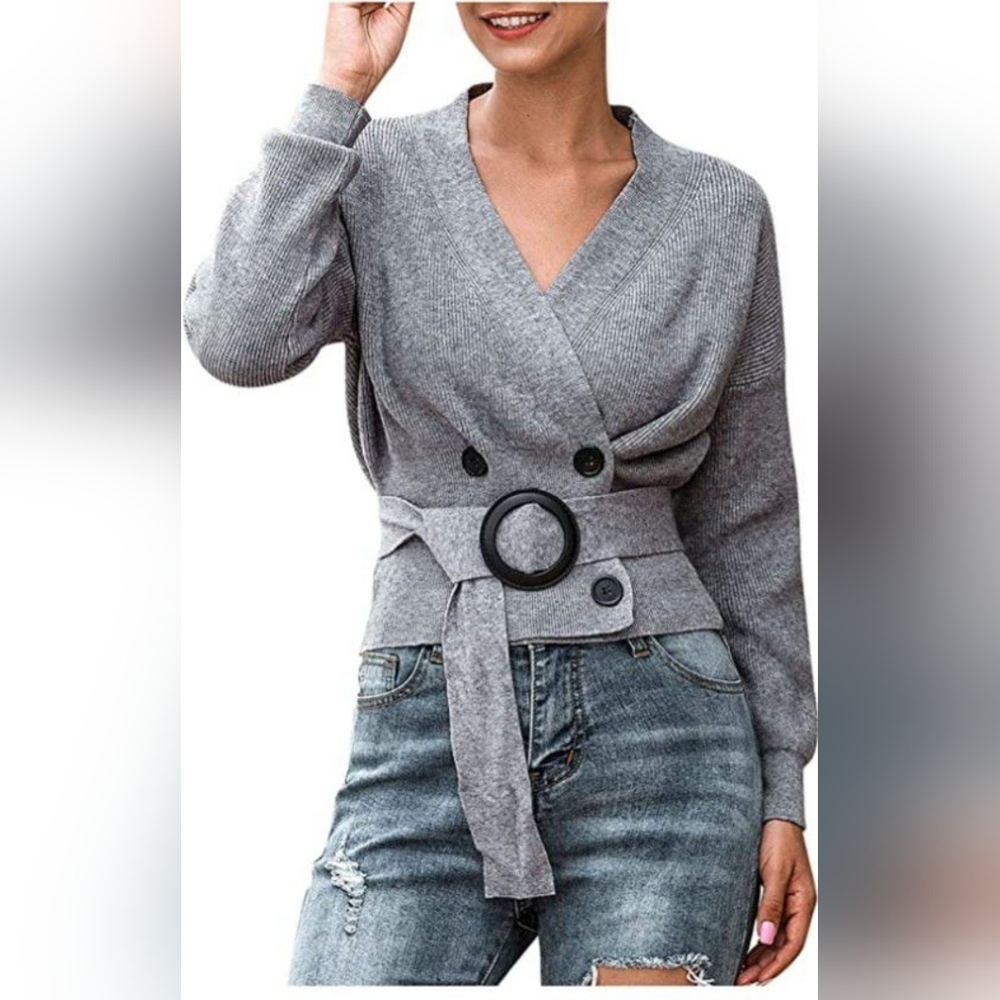 Hemlock Women Double Button Gray Cardigan Sweater NEW One Size Fits All